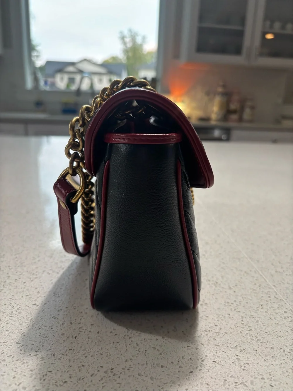 Gucci Marmont Quilted Leather Shoulder Bag size Small - Black with Red Trim